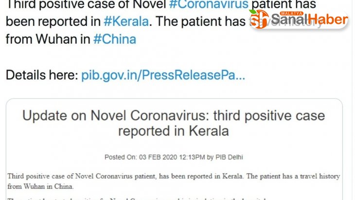 Hindistan'da 3. korona virüsü vakası