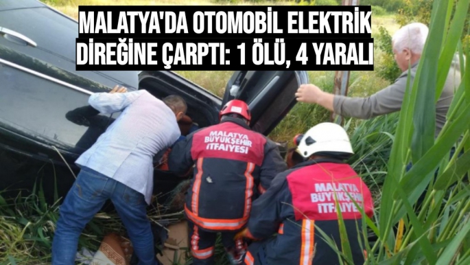 Malatya'da otomobil elektrik direğine çarptı