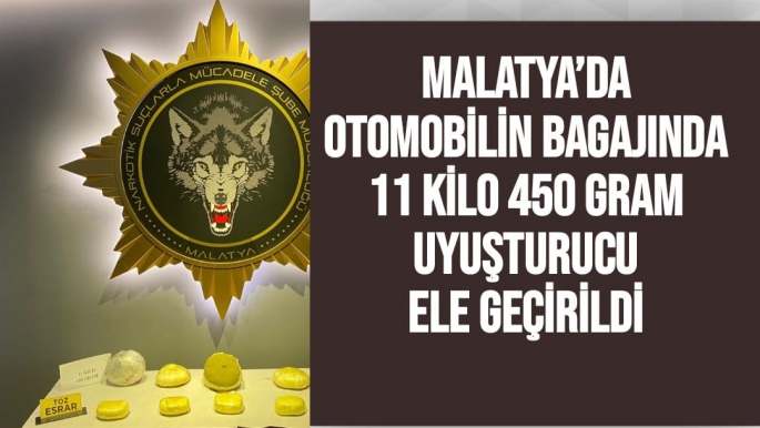 Malatya'da Otomobilin bagajında 11 kilo 450 gram uyuşturucu ele geçirildi
