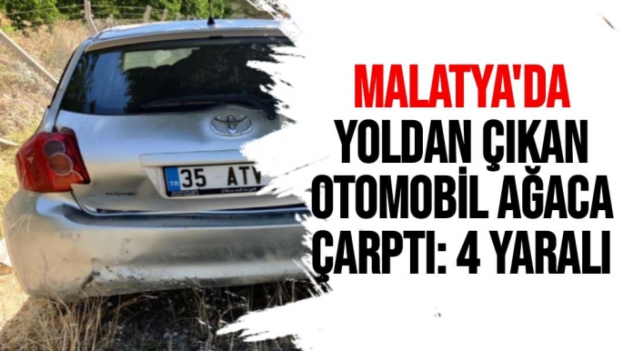 Malatya'da Yoldan çıkan otomobil ağaca çarptı: 4 yaralı