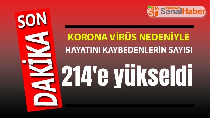 Türkiye’de korona virüs sebebiyle vefat edenlerin sayısı 214 oldu