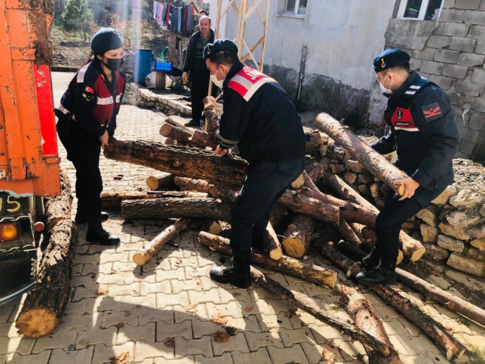 Jandarmadan ihtiyaç sahibi ailelere 10 ton odun yardımı
