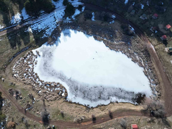 Kar yağmayan Sivasta göl buz tuttu
