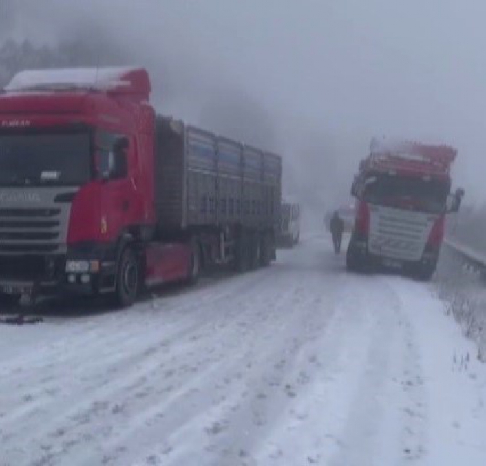 Nurhakta kar yağışı etkili oldu, araçlar yolda kaldı
