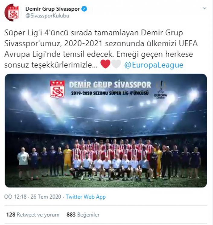 Sivasspor´dan UEFA paylaşımı
